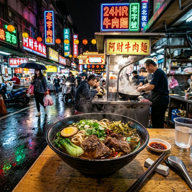 台北の深夜の屋台と牛肉麺